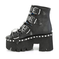3" Chunky Heel, 2" PF Ankle Boot,Back Metal Zip Pleaser Demonia ASHES/70