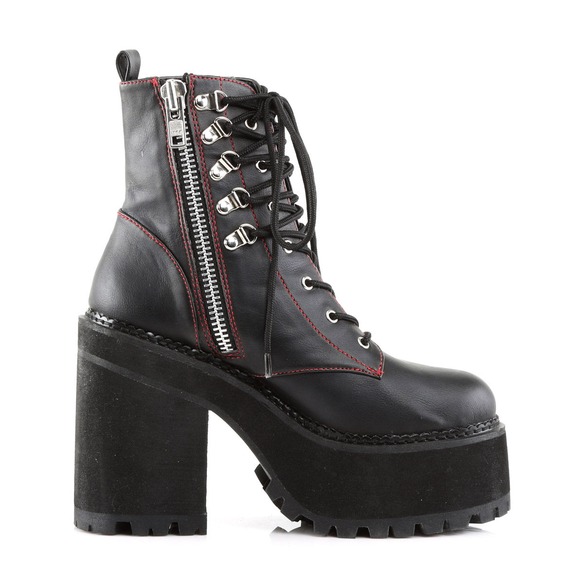 4 3/4" Heel, 2 1/4" Pf D-ring Lace-up  Ankle Boot, Side Zip Pleaser Demonia ASSAULT/100