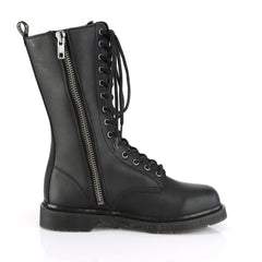 1 1/4" Heel 14-Eyelet Mid Calf Unisex Vegan Boot, Side Zip Pleaser Demonia BOLT/300
