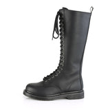 1 1/4" Heel 20-Eyelet Knee High Unisex Vegan Boot, Side Zip Pleaser Demonia BOLT/400