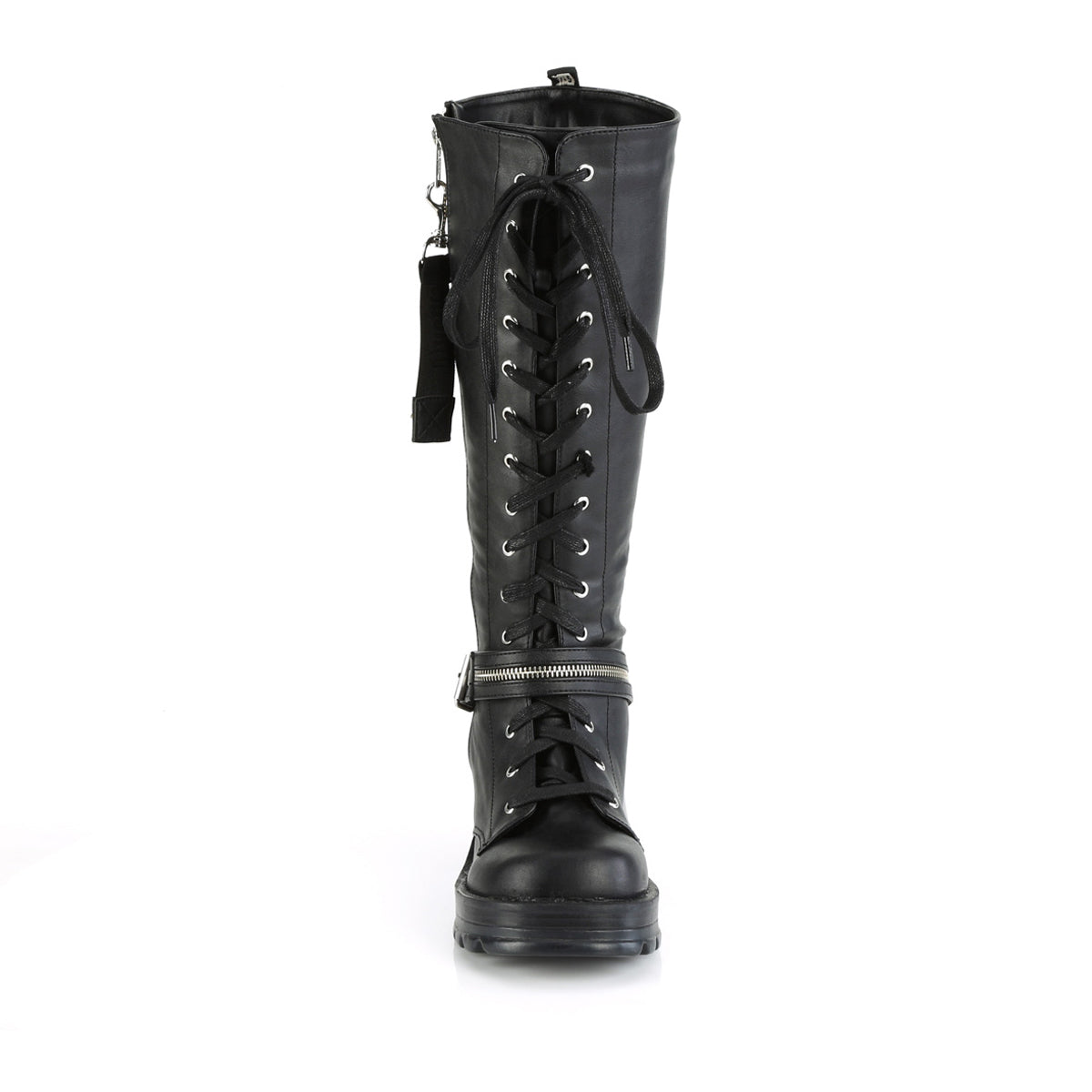 2 3/4" Heel, 1" Platform Lace-Up Knee High Boot, Outer Zip Pleaser Demonia BRATTY206/BVL