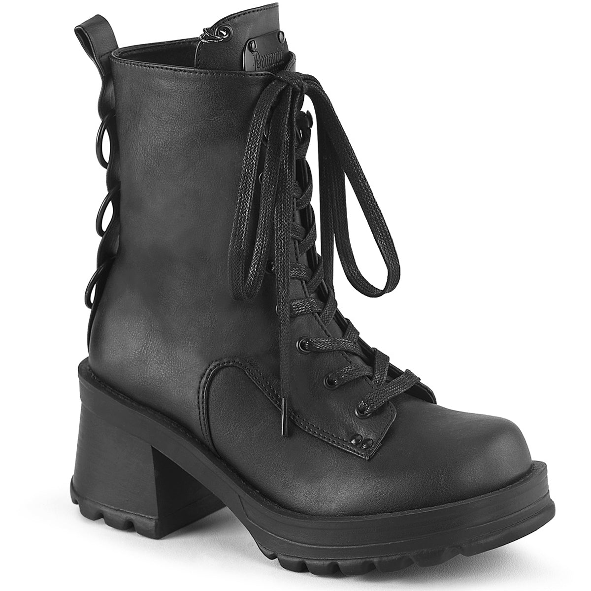 2 3/4" Heel, 1" Platform Lace-Up Ankle Boot, Inside Zip Pleaser Demonia BRATTY50/BVL