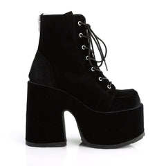 5" Chunky Heel, 3" P/F Lace-Up Ankle Boot, Metal Back Zip Pleaser Demonia CAM203/BVEL
