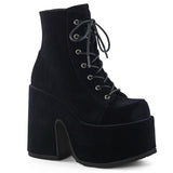 5" Chunky Heel, 3" P/F Lace-Up Ankle Boot, Metal Back Zip Pleaser Demonia CAM203/BVEL