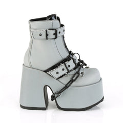 5" Chunky Heel, 3" P/F Lace-Up Ankle Boot, Front Metal Zip Pleaser Demonia CAMEL/205