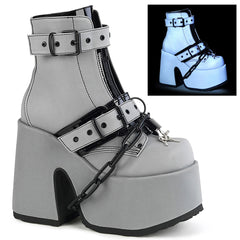 5" Chunky Heel, 3" P/F Lace-Up Ankle Boot, Front Metal Zip Pleaser Demonia CAMEL/205