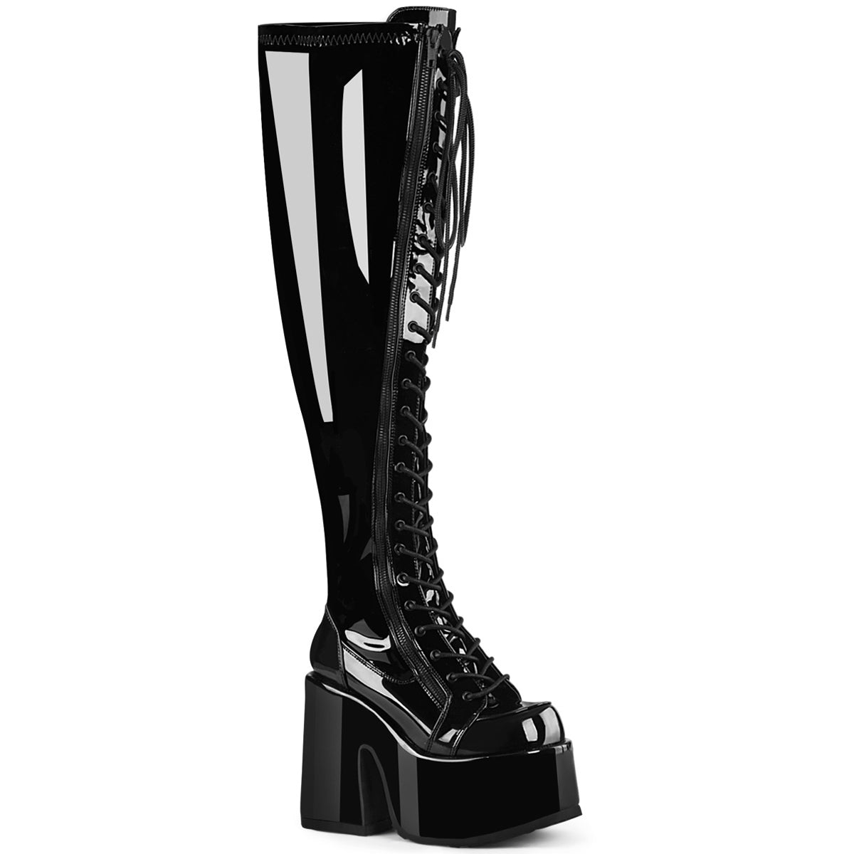 5" Chunky Heel, 3" Pf Wide Calf Thigh-High Boot,Outside Zip Pleaser Demonia CAM300WC/B