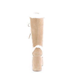 5" Chunky Heel, 3" P/F Lace-Up Knee High Boot, Side Zip Pleaser Demonia CAMEL/311
