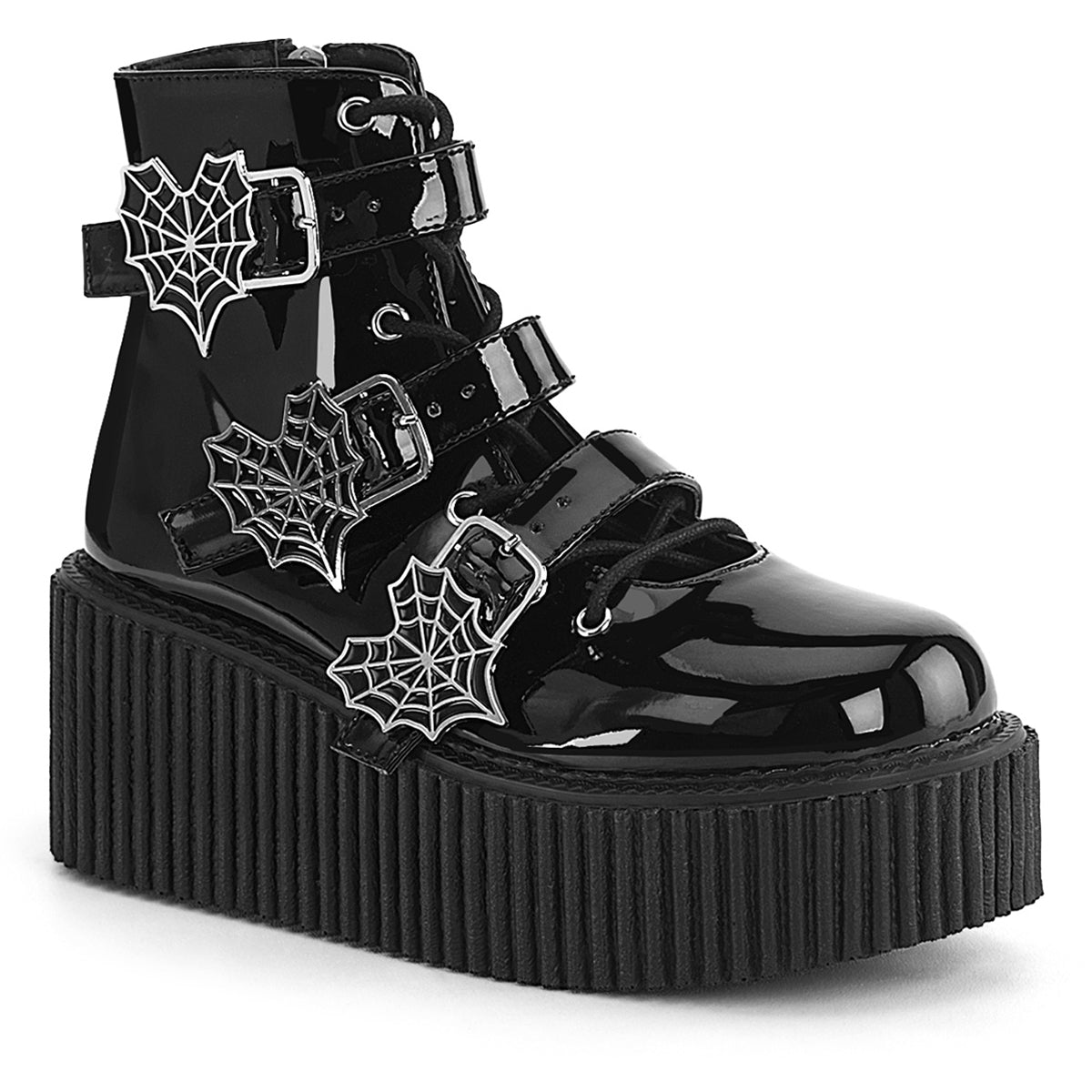 3" Pf Lace-Up Ankle High Creeper W/ Buckle Straps Pleaser Demonia CRE260/B