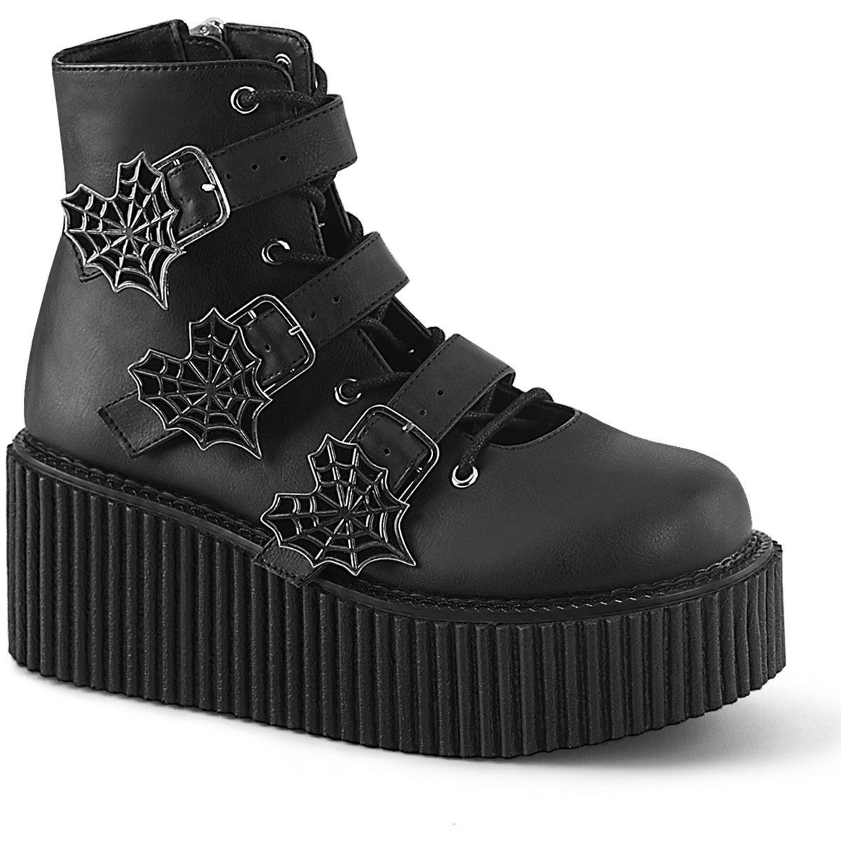 3" Pf Lace-Up Ankle High Creeper W/ Buckle Straps Pleaser Demonia CRE260/BVL