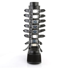 3 1/2" Pf Buckled Strap Knee Boot, Back Zip Pleaser Demonia DAM318/BVL