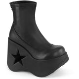 5" Star Cutout Platform Wedge Ankle Boot, Back Zip Pleaser Demonia DYN100/BVL