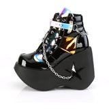 5" Star Cutout Pf Wedge Side Lace-Up Ankle Boot, Side Zip Pleaser Demonia DYNAMITE/101
