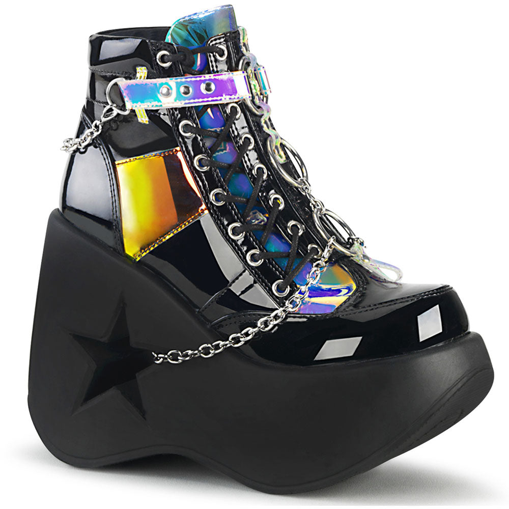 5" Star Cutout Pf Wedge Side Lace-Up Ankle Boot, Side Zip Pleaser Demonia DYNAMITE/101