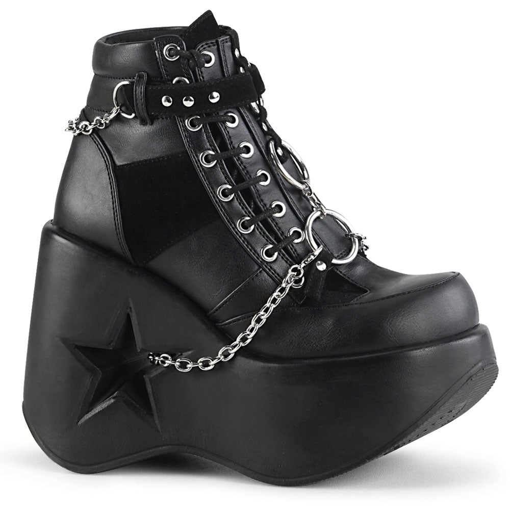 5" Star Cutout Pf Wedge Side Lace-Up Ankle Boot, Side Zip Pleaser Demonia DYNAMITE/101