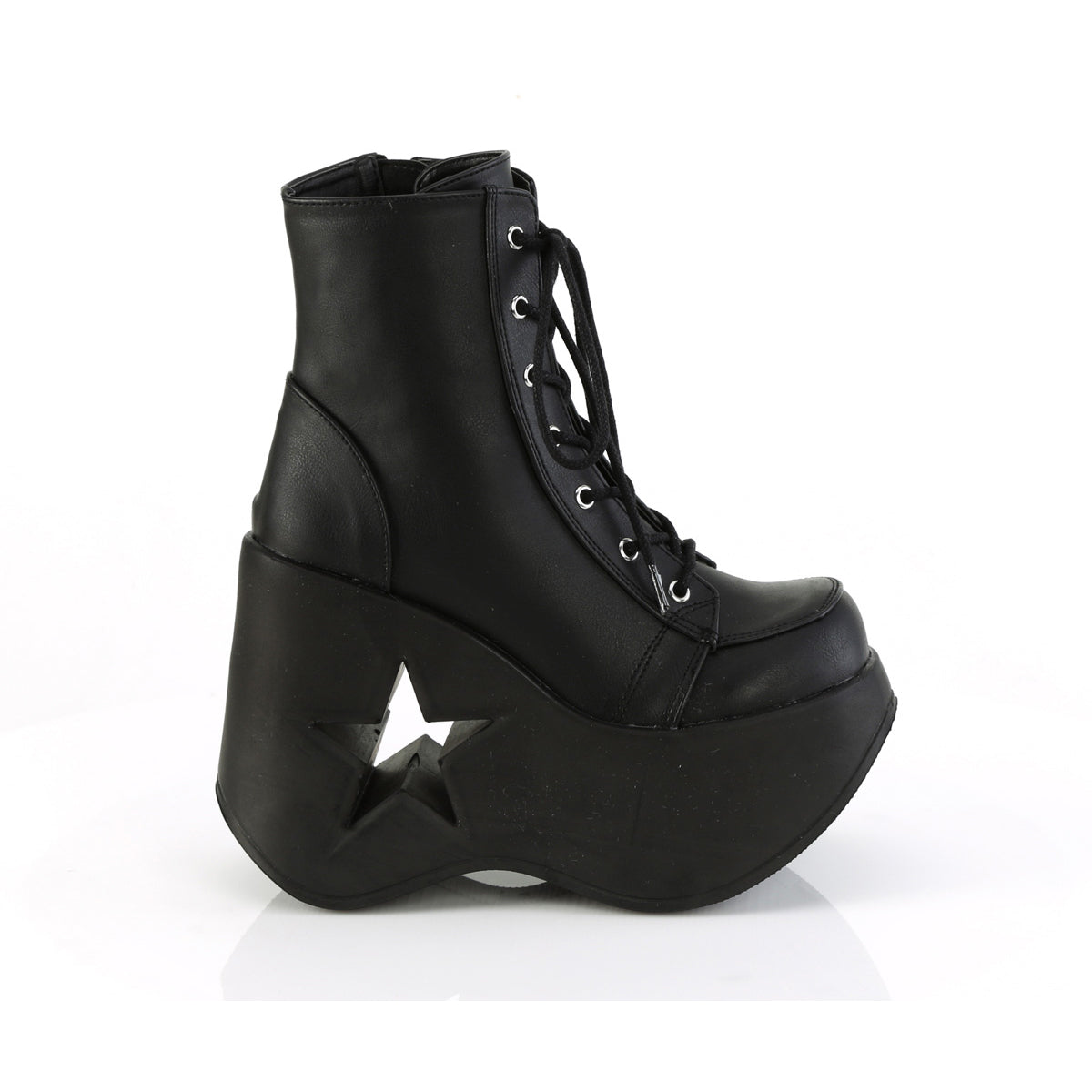 5" Star Cutout Pf Wedge Lace-Up Ankle Boot, Inside Zip Pleaser Demonia DYN106/BVL