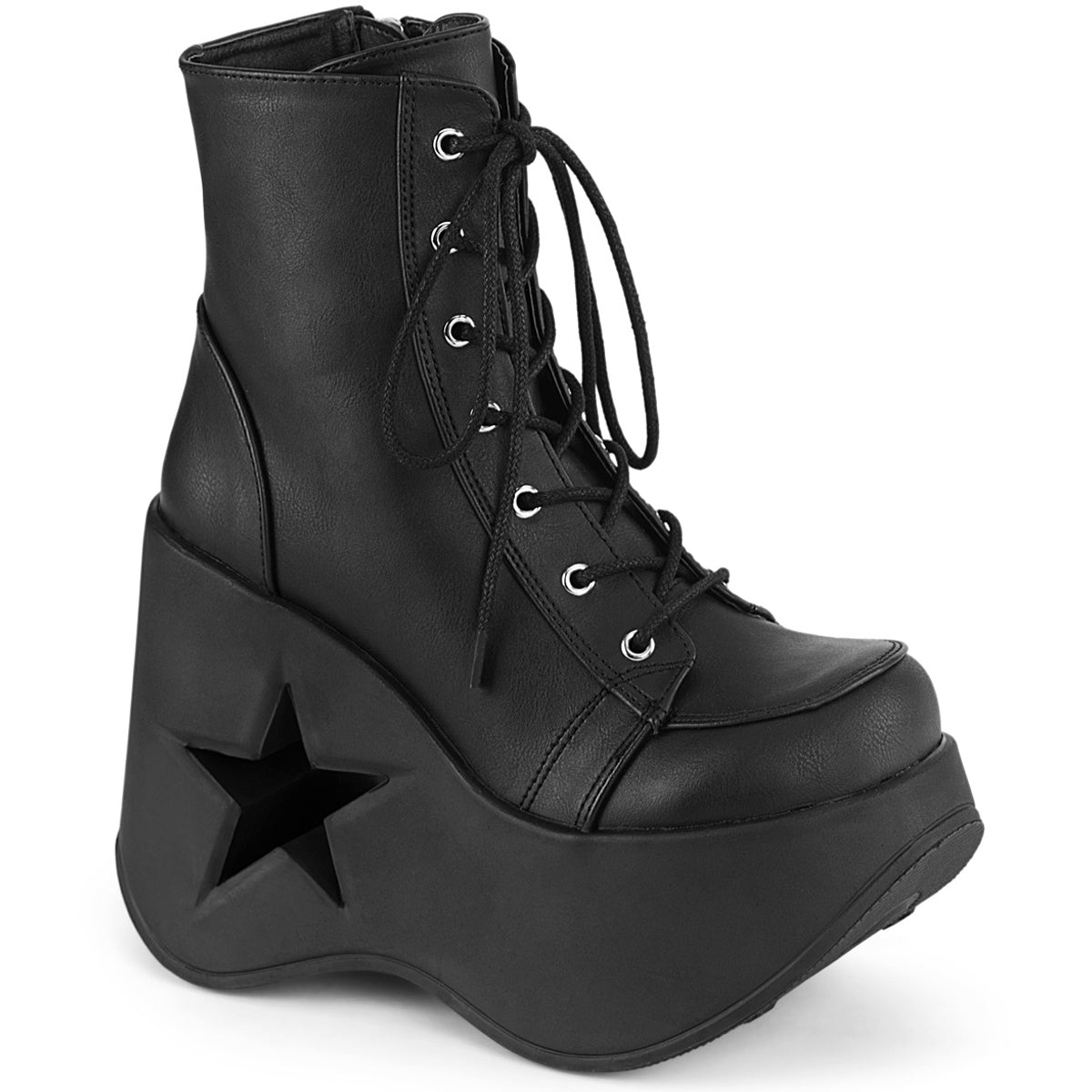 5" Star Cutout Pf Wedge Lace-Up Ankle Boot, Inside Zip Pleaser Demonia DYN106/BVL