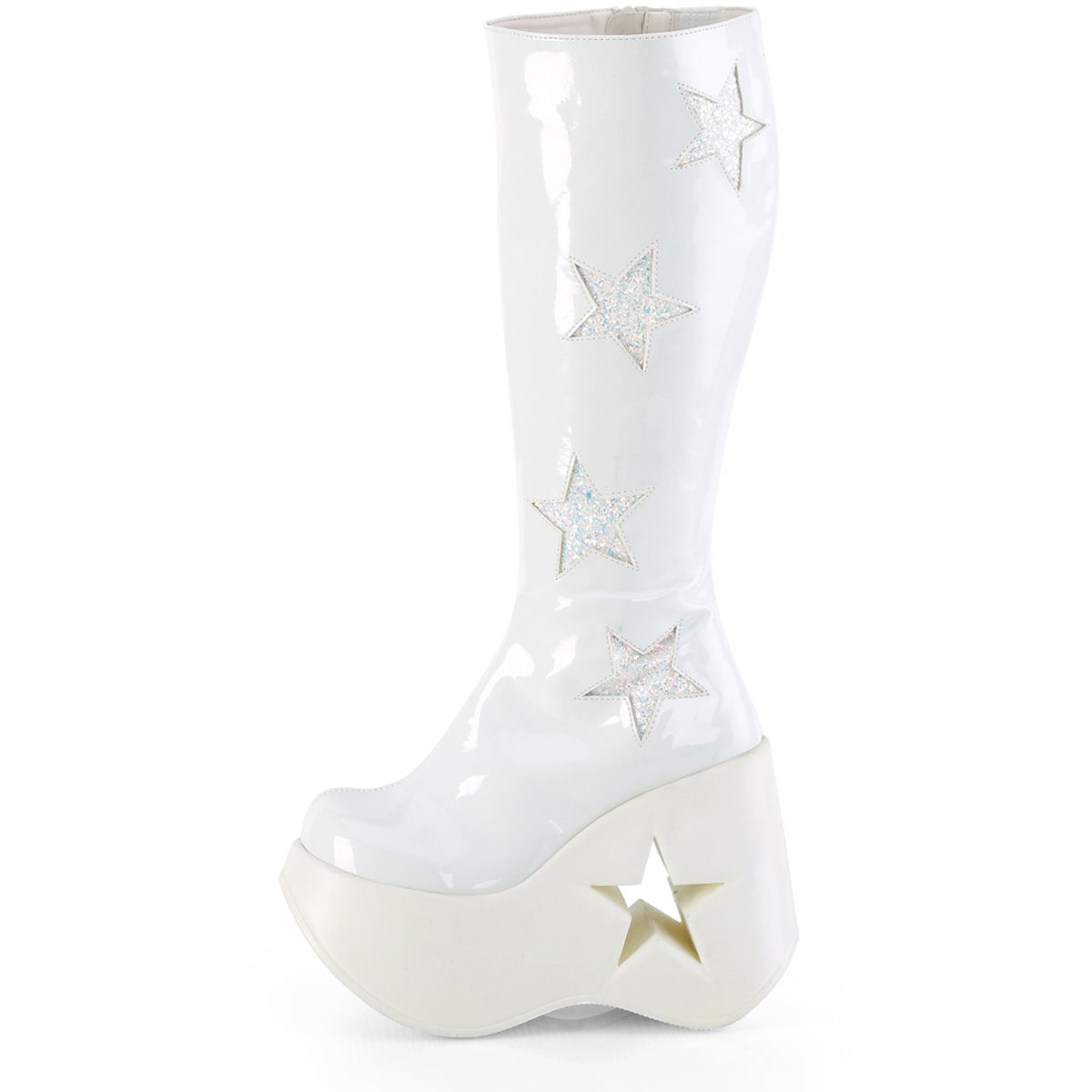 5" Star Cutout Pf Wedge Knee High Boot, Inside Zip Pleaser Demonia DYNAMITE/218