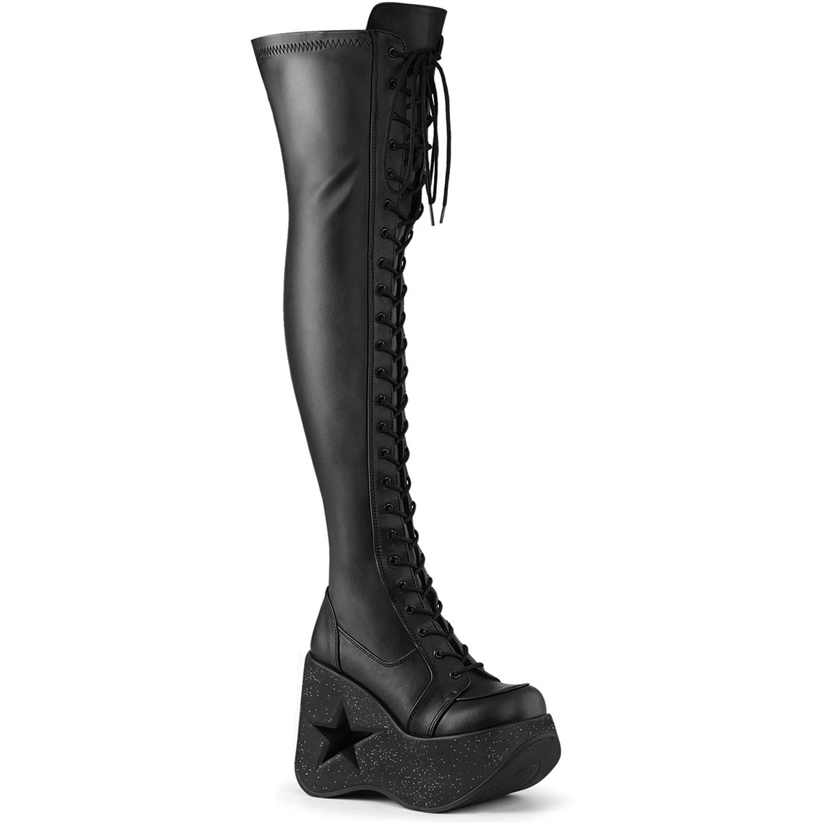 *5"Star Cutout Pf Wedge Lace-Up Thigh-High Boot,Outside Zip Pleaser Demonia DYNAMITE/300/1