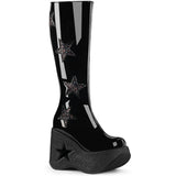 5" Star Cutout Pf Wedge Knee High Boot, Inside Zip Pleaser Demonia DYN600/B-BMCG