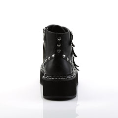 2" Platform Lace-Up Front/ Buckle Strap Ankle Boot, Side Zip Blk Vegan Leather Pleaser Demonia EMI315/BVL