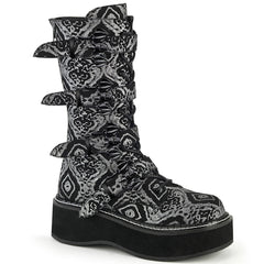 2" PF Lace-up Mid-Calf Boot w/ 4 Buckle Straps, Back Zip Pleaser Demonia EMILY/322