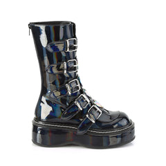 2" Platform Calf High W/ 5 Buckle Straps, Back Metal Zip Pleaser Demonia EMILY/330