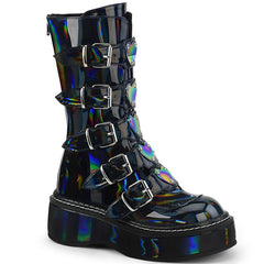 2" Platform Calf High W/ 5 Buckle Straps, Back Metal Zip Pleaser Demonia EMILY/330