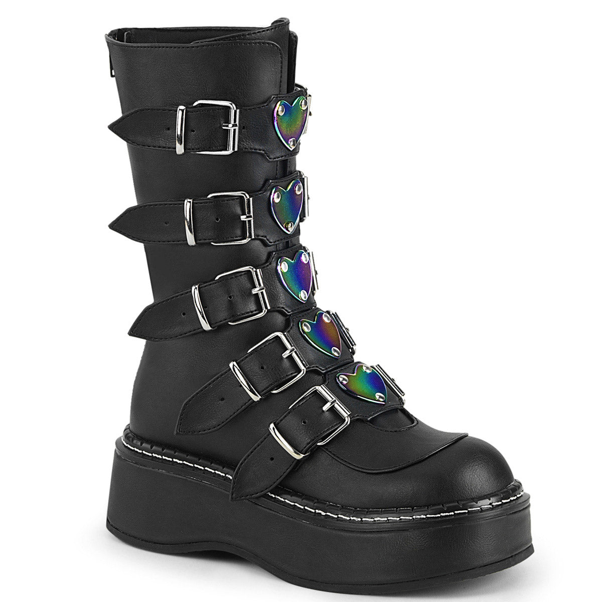 2" Platform Calf High W/ 5 Buckle Straps, Back Metal Zip Pleaser Demonia EMILY/330
