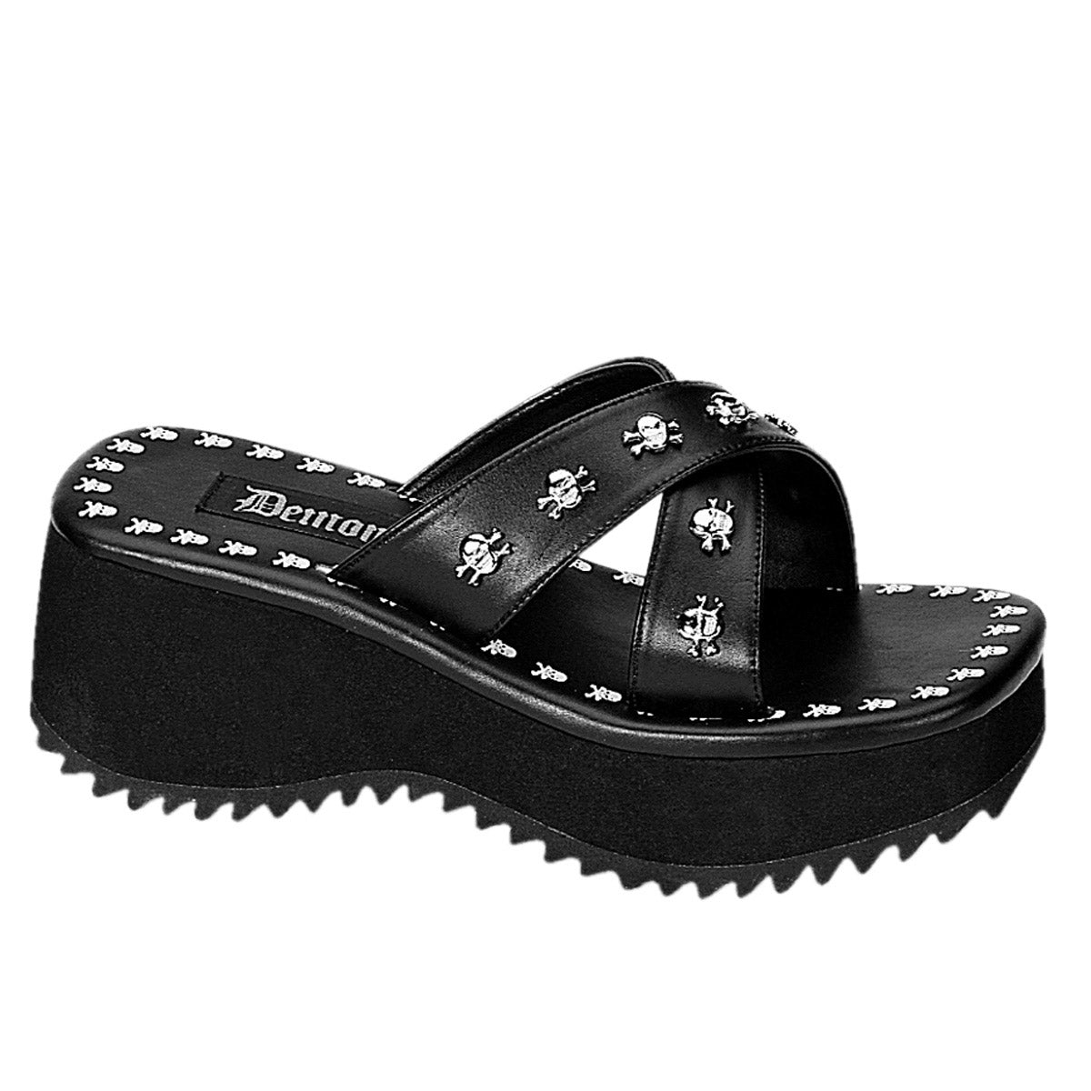 Goth Punk Skull Print & Studs Platform Slide Mules Sandals Shoes Pleaser Demonia FLIP/05