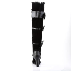 3 3/4" Heel, 1/2" P/F Goth Lolita Over-the-Knee Boot W/ Bows Blk Vegan Leather-Velvet Pleaser Demonia GLAM/300