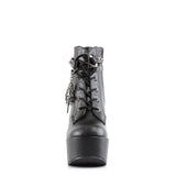 5" Wedge PF Boot w/Straps, Studs, Assorted Charms & Chain Blk Vegan Leather Pleaser Demonia POISON/101