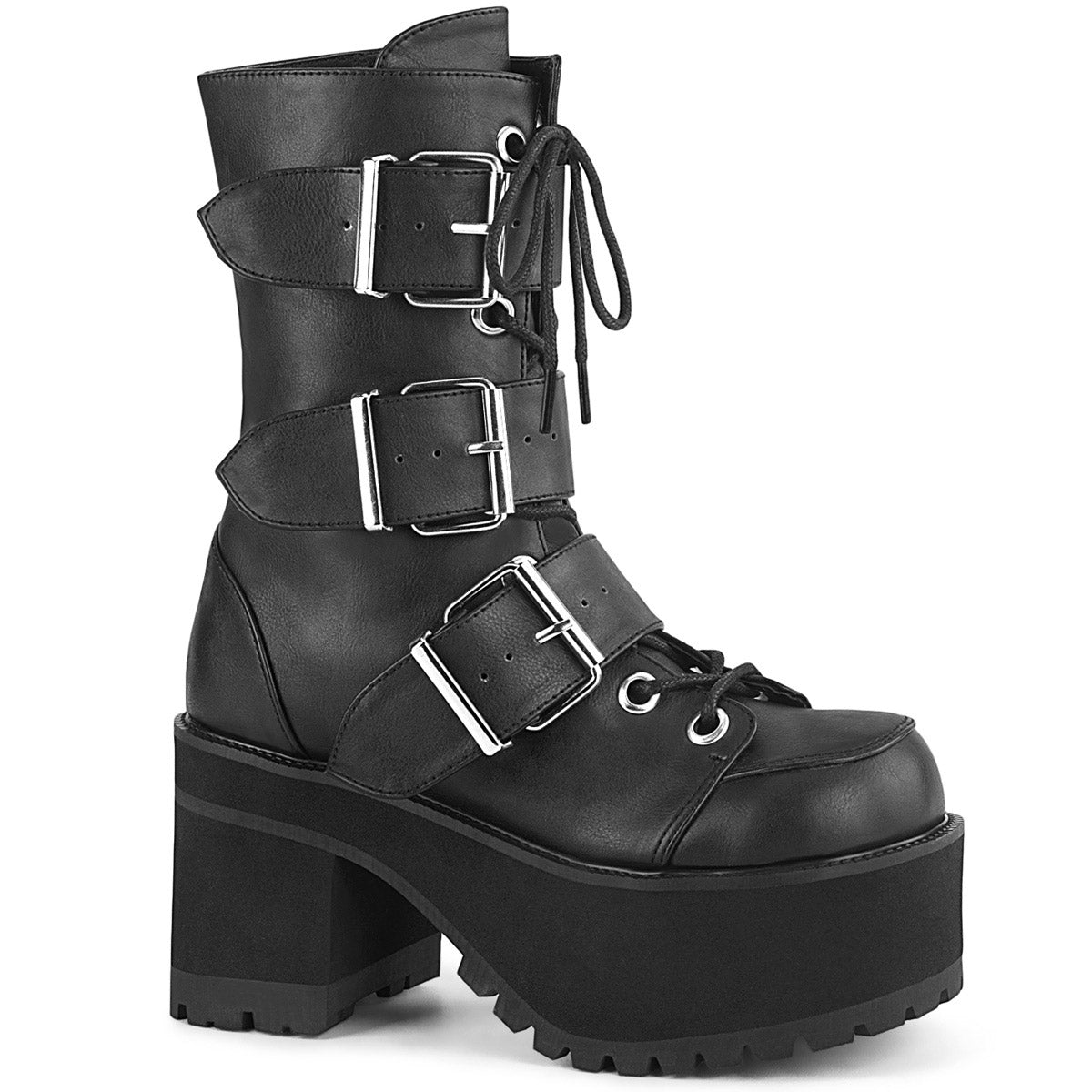 3" Heel, 2" PF Lace-Up Ankle Boot, Side Zip Pleaser Demonia RANGER/308