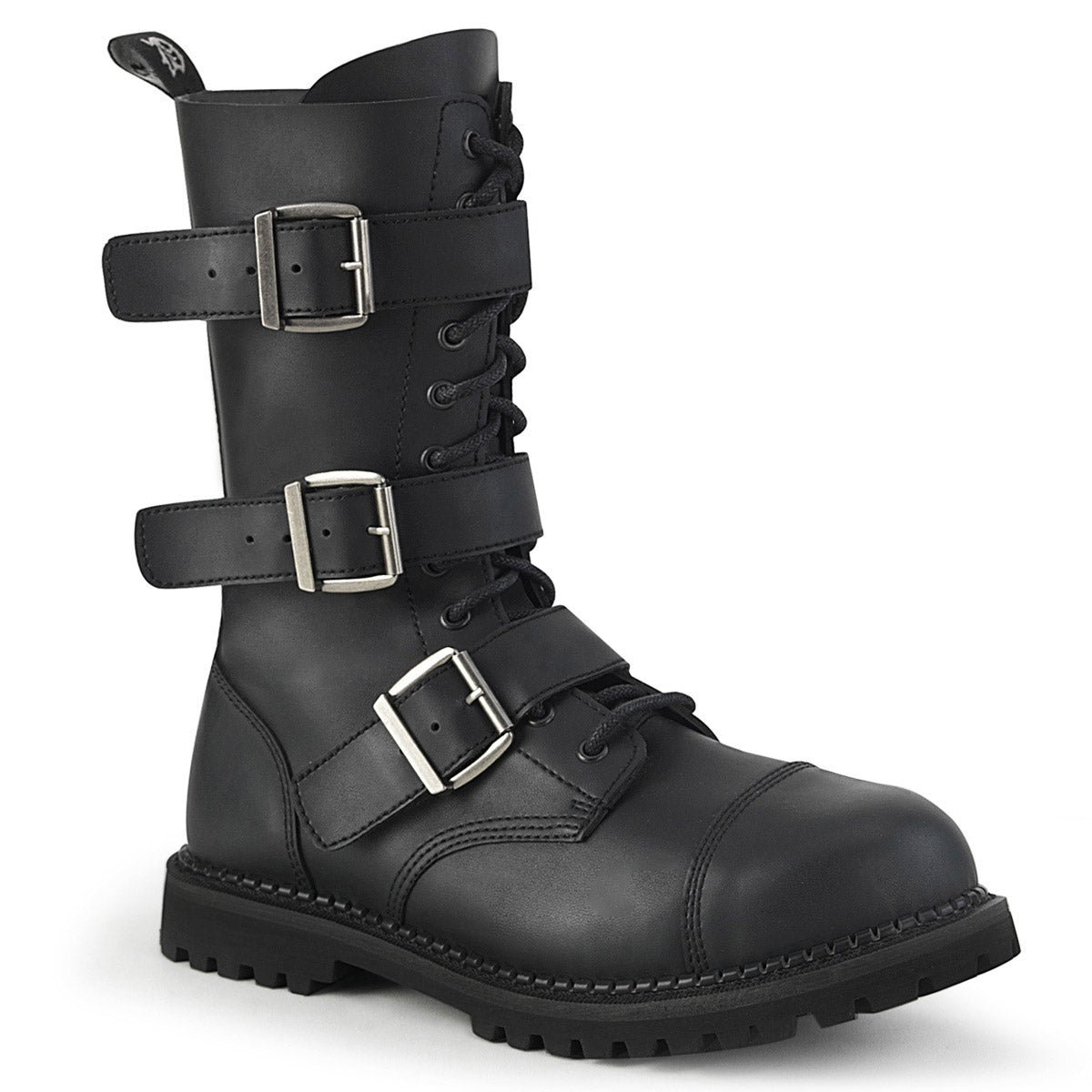 12 Eyelet Unisex Steel Toe Ankle Boot, Rubber Sole Pleaser Demonia RIOT/12BK