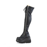 4 1/2" Wedge Pf Lace-Up Thigh-High Boot, Outside Zip Pleaser Demonia SHAKER/374