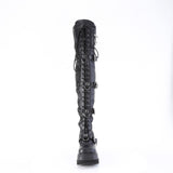 4 1/2" Wedge Pf Lace-Up Stretch Thigh High Boot, Side Zip Pleaser Demonia SHAKER/420