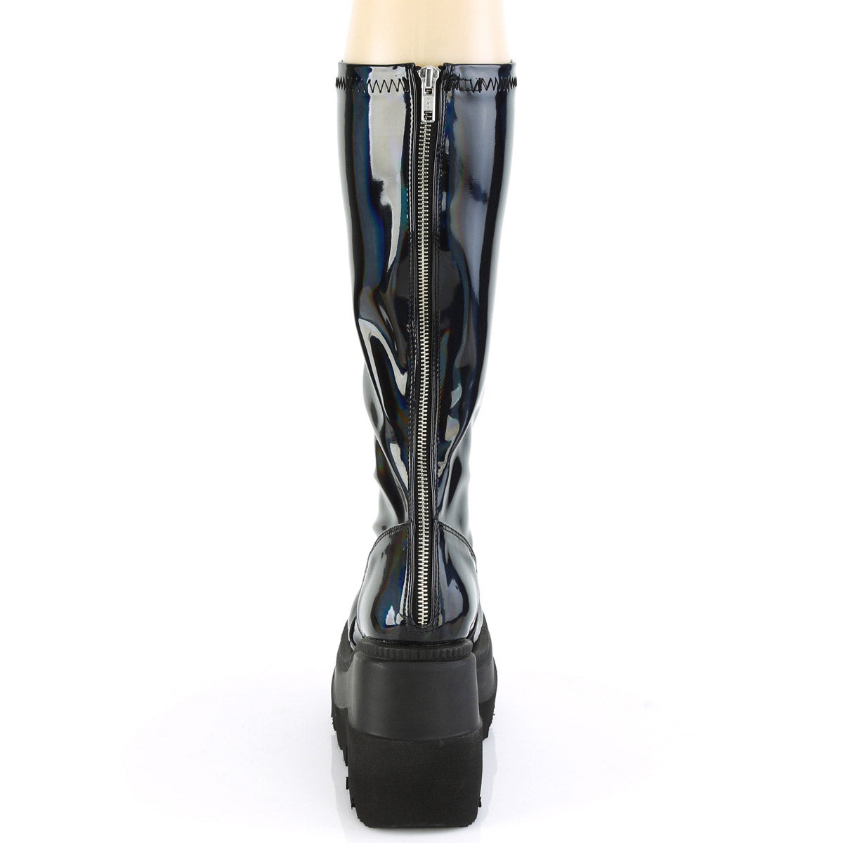 4 1/2" Wedge Pf Str Knee High Boot, Back Zip Pleaser Demonia SHAKER/65