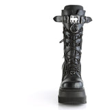 4" Wedge PF Lace-Up Mid-Calf Boot, BackMetalZipper Pleaser Demonia SHAKER/70