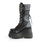 4 1/2" Wedge PF Lace-Up Mid-Calf Boot, Back Metal Zipper Pleaser Demonia SHA70/BVL