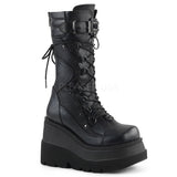 4 1/2" Wedge PF Lace-Up Mid-Calf Boot, Back Metal Zipper Pleaser Demonia SHA70/BVL