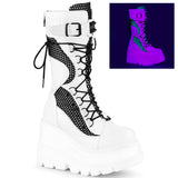 4 1/2" Wedge Pf Lace-up Mid-calf Boot, Back Metal Zipper Pleaser Demonia SHA70/WVL/BFN