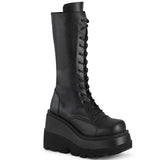 4 1/2" Wedge PF Lace-Up Mid-Calf Boot, Side Zip Pleaser Demonia SHAKER/72