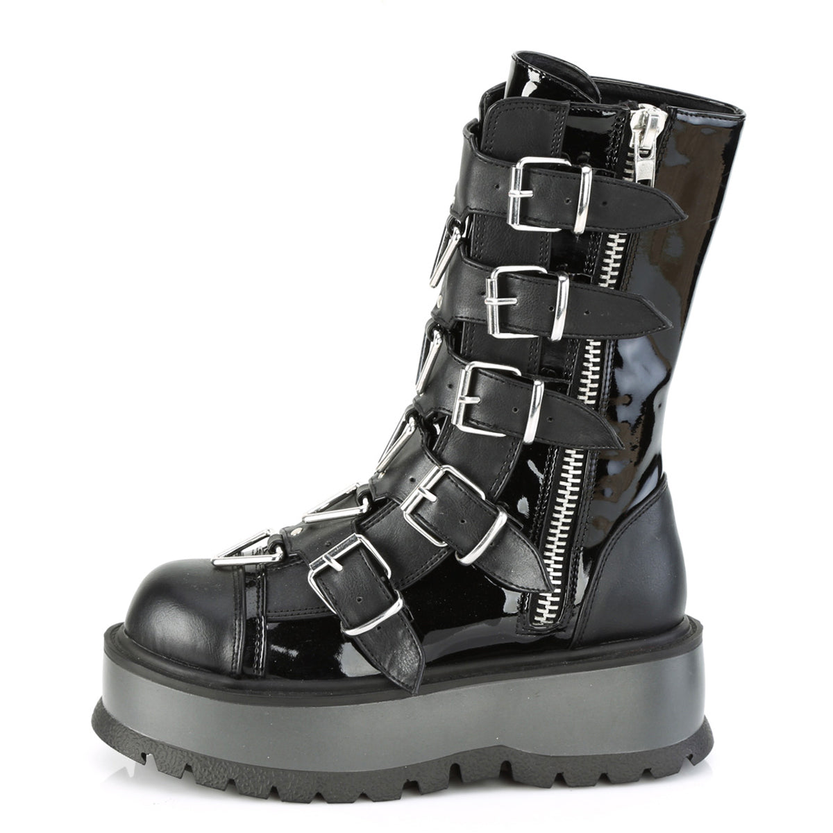 2" Pf Mid-Calf Boot W/ 5 Buckle Straps, Outside Zip Pleaser Demonia SLACKER/160