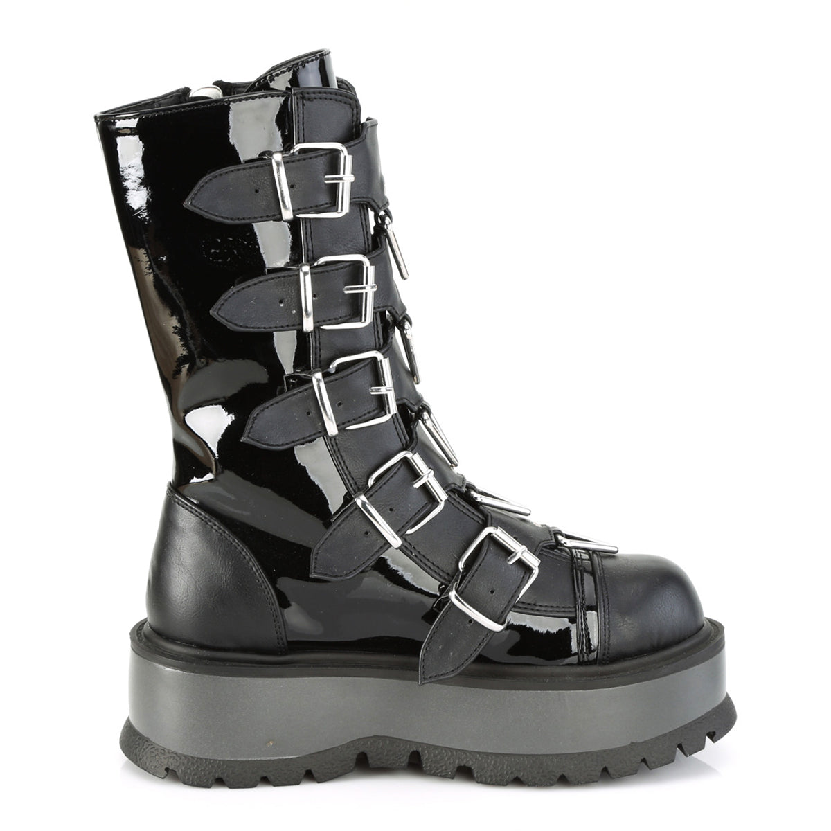 2" Pf Mid-Calf Boot W/ 5 Buckle Straps, Outside Zip Pleaser Demonia SLACKER/160