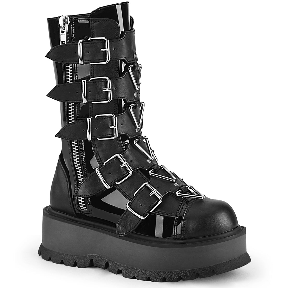 2" Pf Mid-Calf Boot W/ 5 Buckle Straps, Outside Zip Pleaser Demonia SLACKER/160