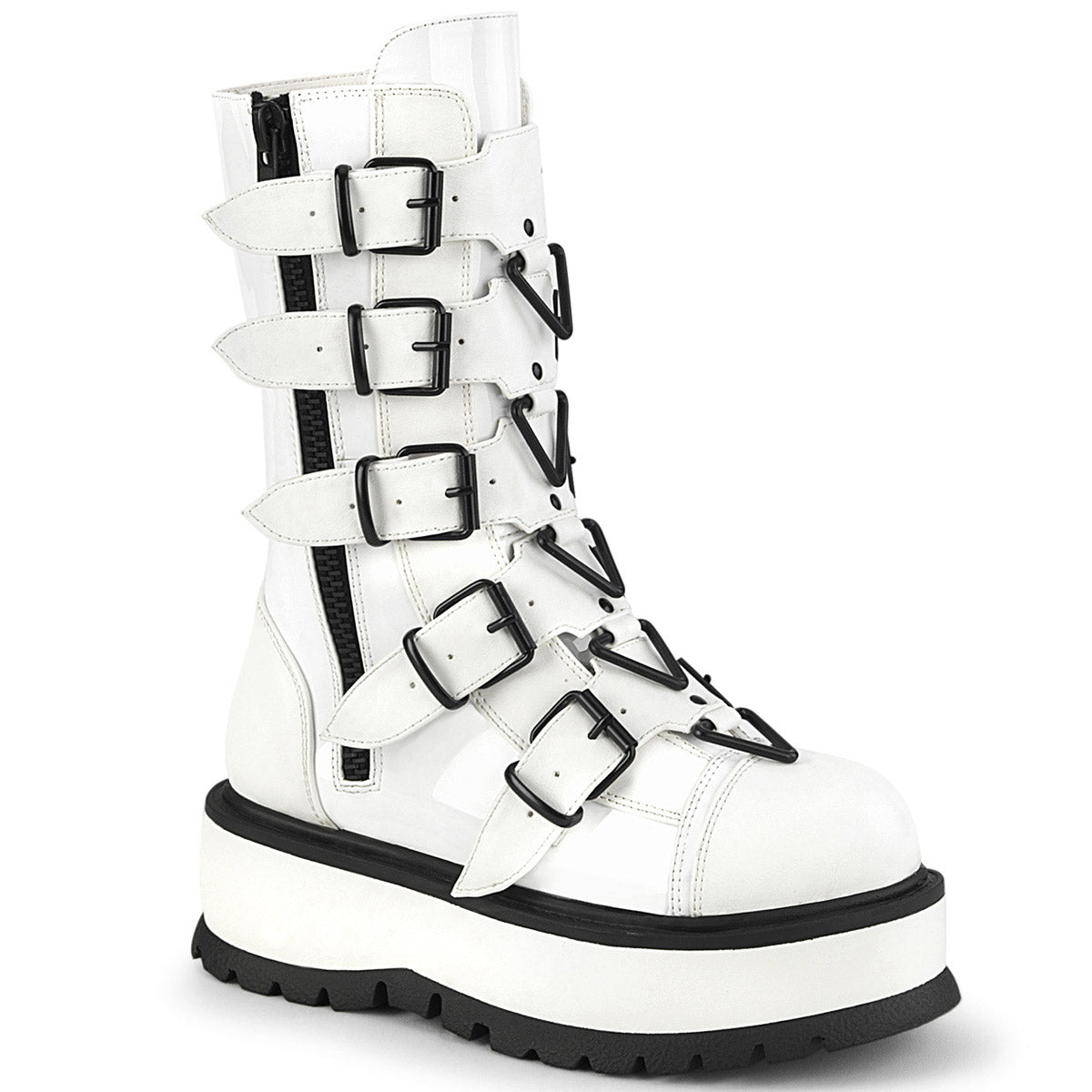 2" PF Mid-Calf Boot w/ 5 Buckle Straps, Outside Zip Pleaser Demonia SLACKER/160