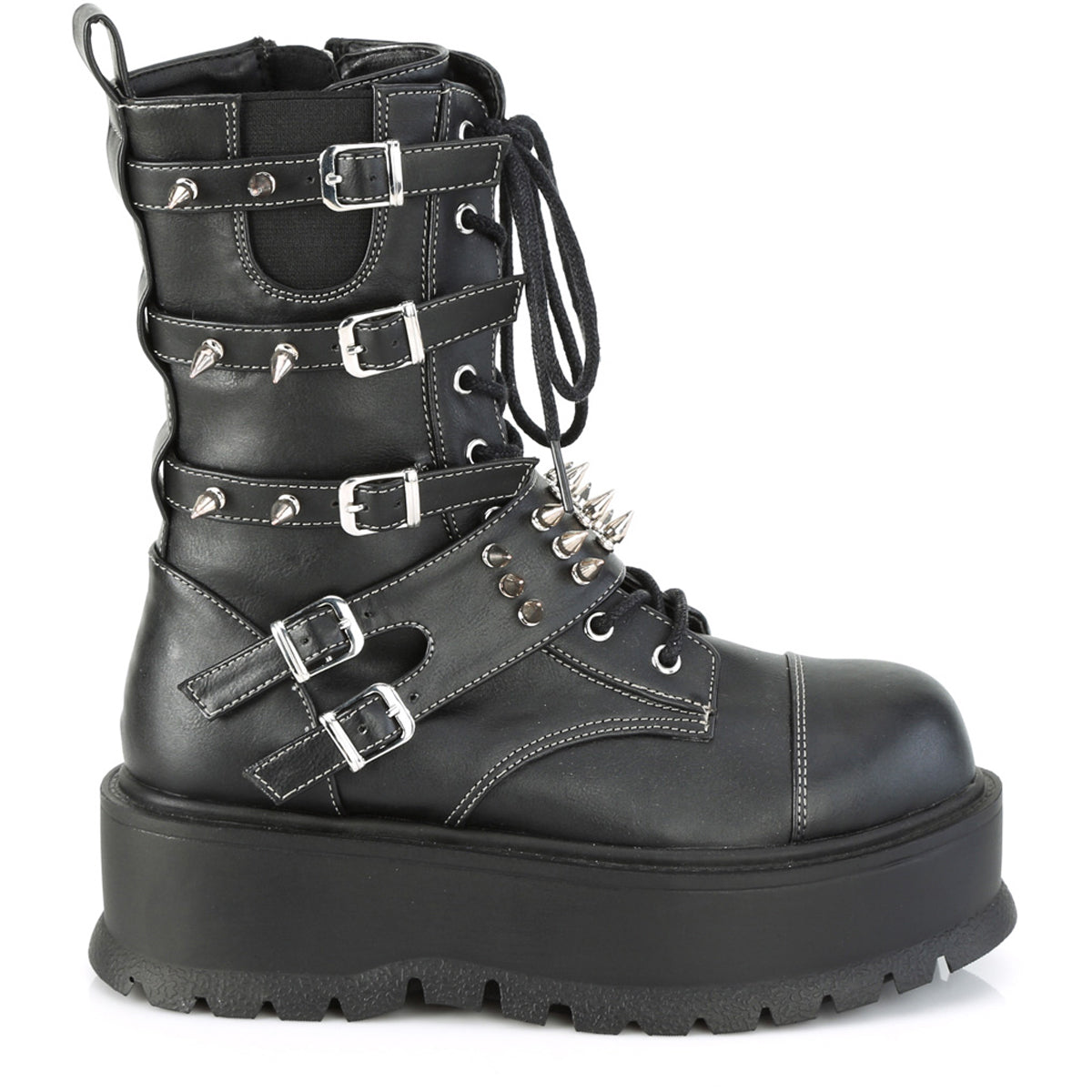 2" Pf Lace-Up Mid-Calf Boot, Side Zip Pleaser Demonia SLACKER/165