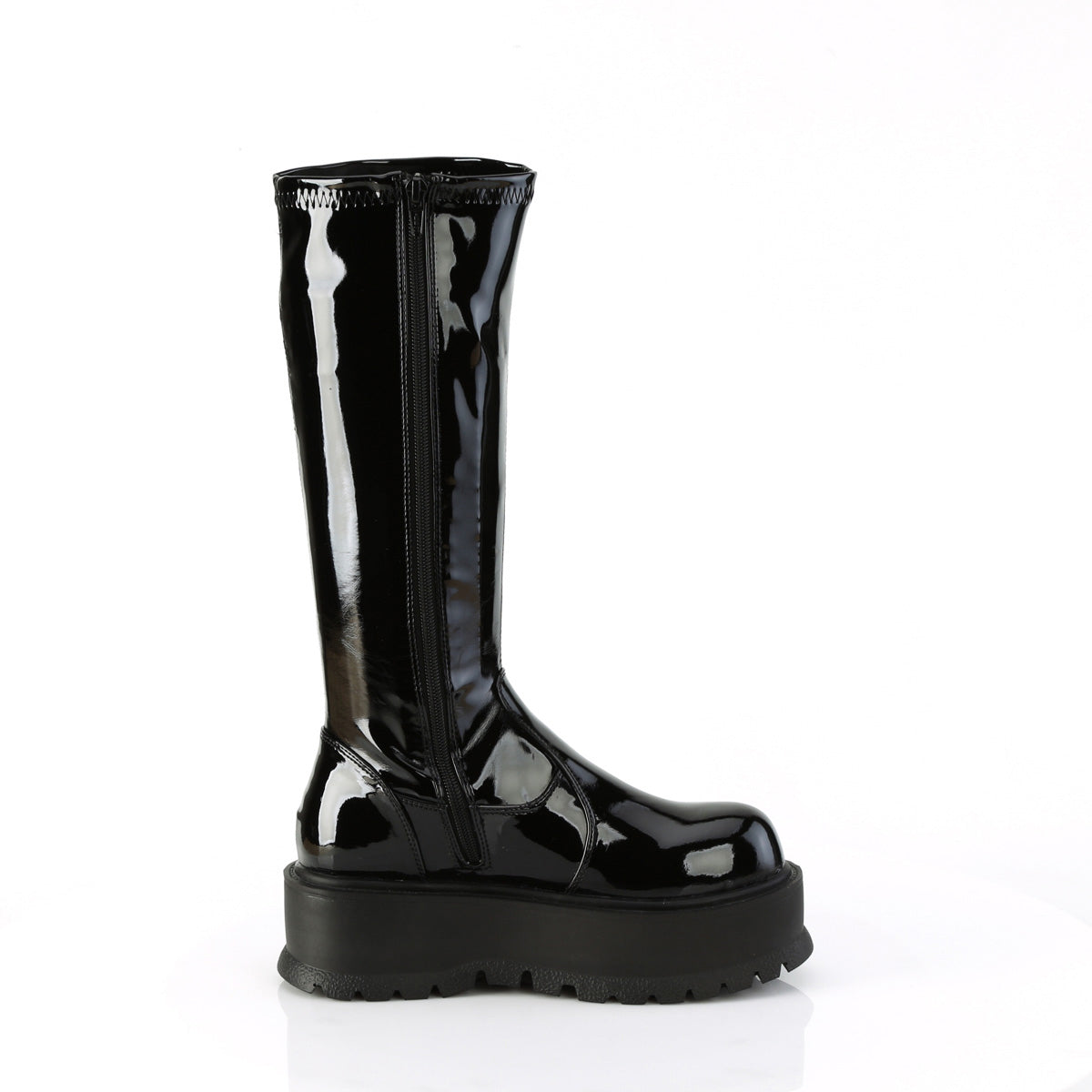 2" Pf Str Knee High Boot, 1/2 Side Zip Pleaser Demonia SLK200/B