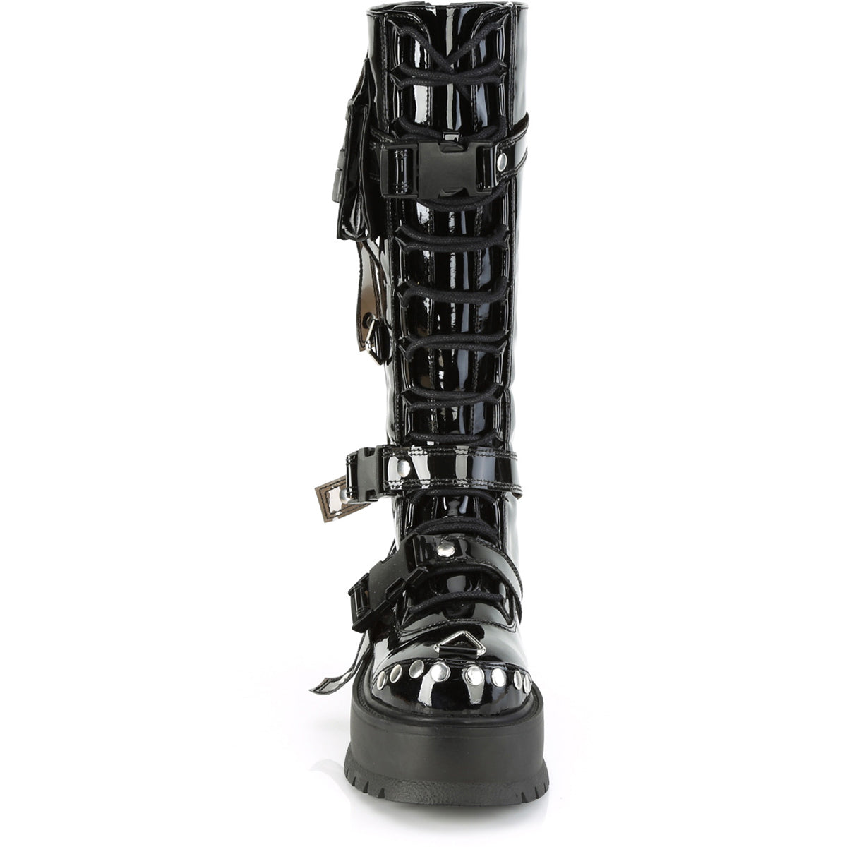 2" Pf Lace-Up Knee High Boot, Back Metal Zip Pleaser Demonia SLACKER/260