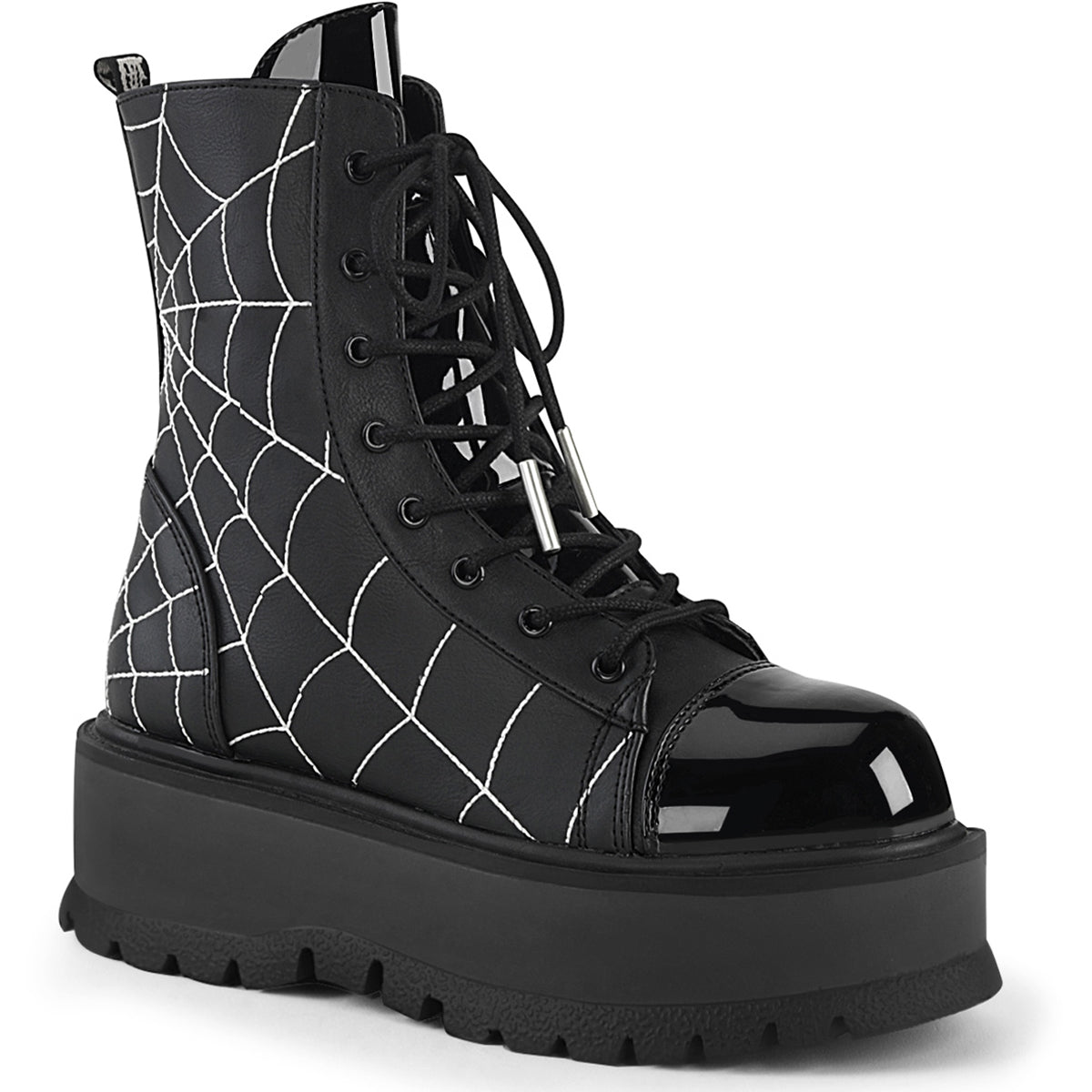 2" Pf Lace-up Ankle Boot, Side Zip Pleaser Demonia SLK88/BVL/PT